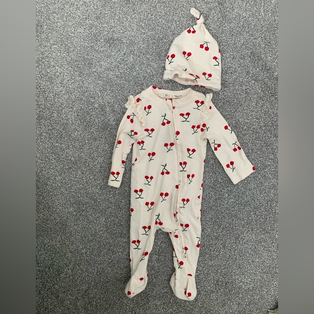 Jessica Simpson Cherry Print Kids Footie with Hat